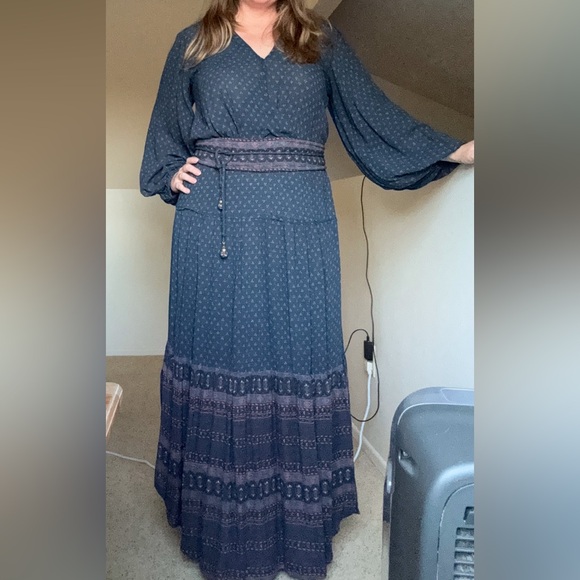Maria Filó Dresses & Skirts - Patterned Navy Long Sleeve Wrap Maxi Dress